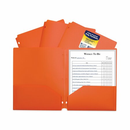 C-Line Products Two-Pocket Heavyweight Poly Portfolio Folder, 3-Hole Punch, 11 x 8.5, Orange, 25PK 33932